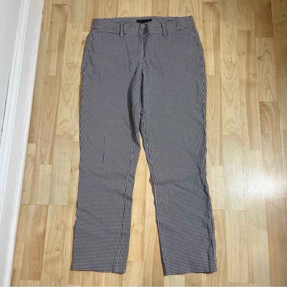 Theory Womens Navy Gingham Stretch Mid Rise Ankle Pants Size 6